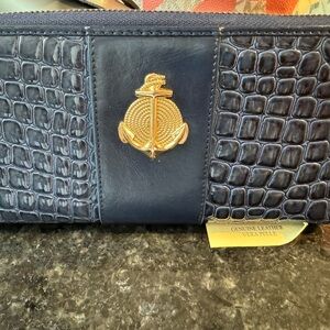 Navy Croc-Embossed Leather wallet  with Gold Anchor